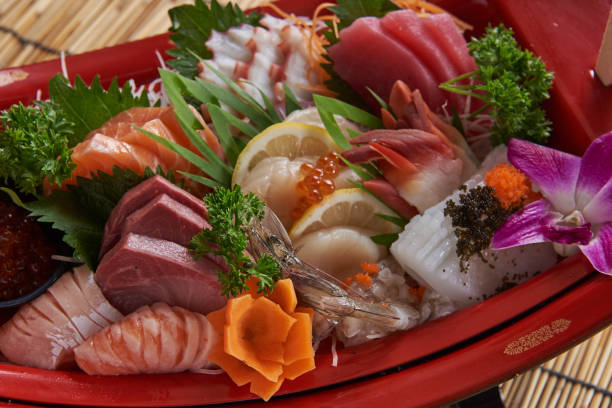 istock Includes sashimi menu Fresh salmon and tuna Popular dishes in Japan 1296135913