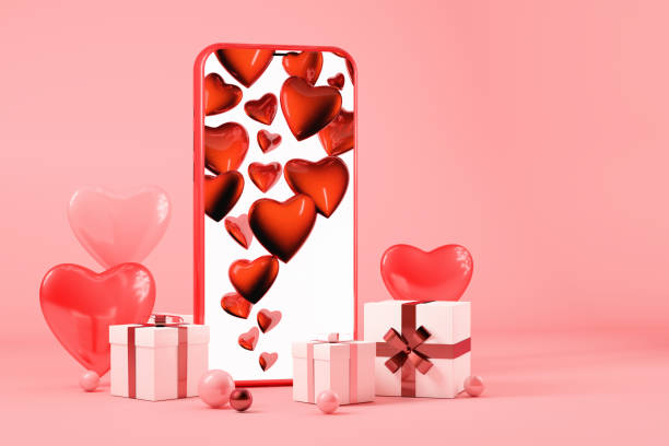 istock Valentines day concept, Mobile phone with gift boxes and hearts, pink background 1296137079