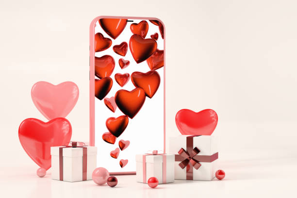 istock Valentines day concept, Mobile phone with gift boxes and hearts, white background 1296137081