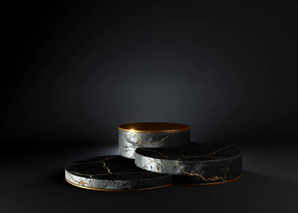 istock 3d render illustration of black marble podium isolated on black background 1296137139