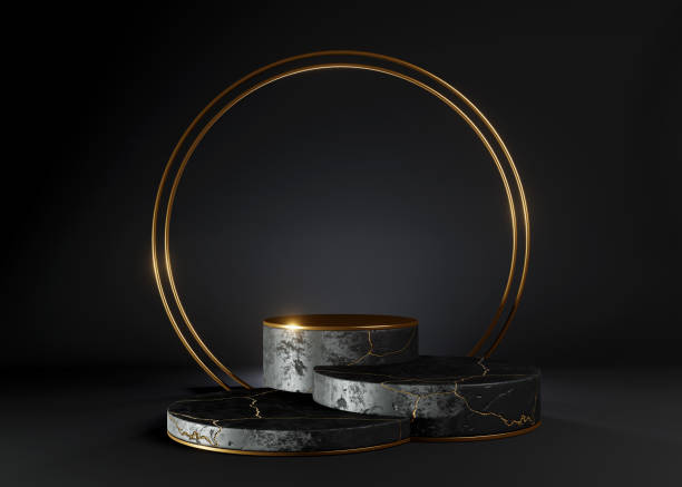 istock 3d render illustration of black marble podium isolated on black background 1296137175