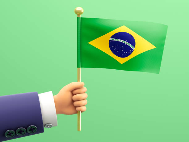 mão segurando uma bandeira do brasil - brazilian flag brazil flag three dimensional shape - fotografias e filmes do acervo