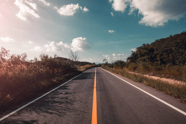 istock Empty asphalt road through the green field 1296137728