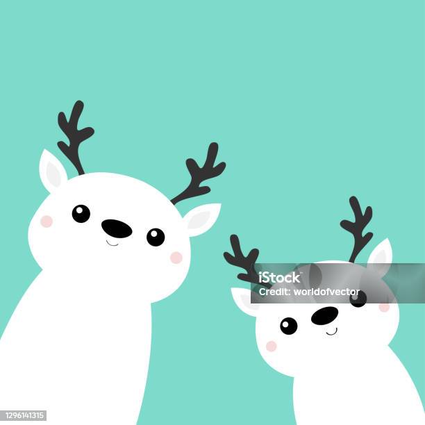 Merry Christmas Two White Reindeer Deer Head Face Icon Set Cute Cartoon  Kawaii Baby Character Red Hat Nose Horns Happy New Year Funny Animal Flat  Design Hello Winter Blue Background Stock Illustration -