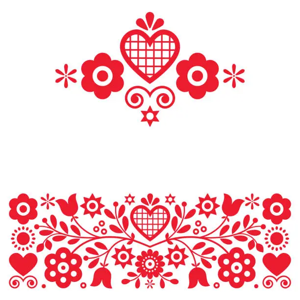 Vector illustration of Retro Polish floral folk art vector design elements inspired by old highlanders embroidery Lachy Sadeckie from Nowy Sacz in Poland