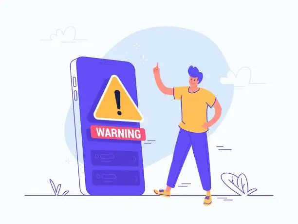 Vector illustration of Warning notification symbol on mobile phone app