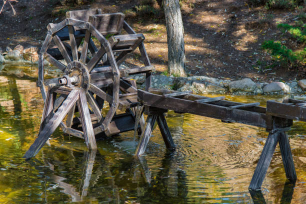 Old water mill wheel in the picturesque Altinkoy Park in Ankara, Turkey at sunny day in the autumn