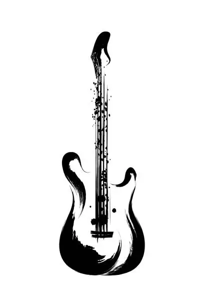 Vector illustration of Rock guitar from ink and paint splashes. Art decoration element.