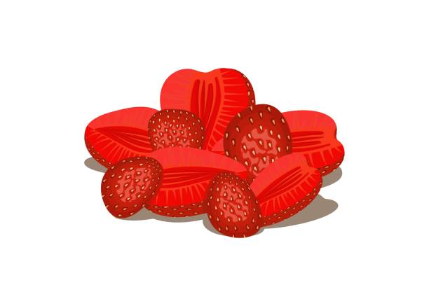 Cut strawberries. Cut strawberries. Multicolored image of strawberries on a white background. No gradients or effects were used. Close-up. Decor element. Vector illustration. chandler strawberry stock illustrations