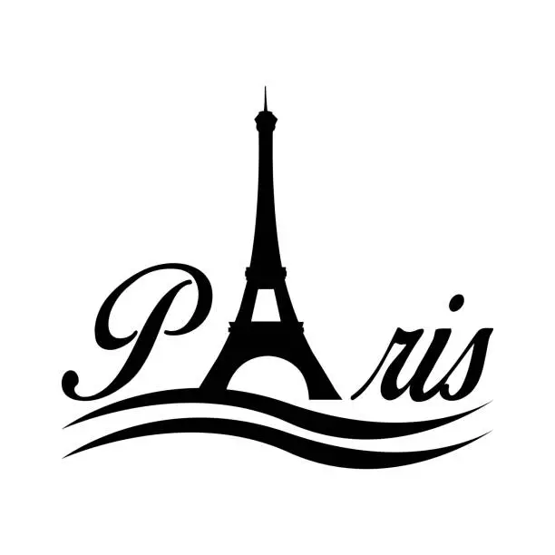 Vector illustration of Paris word written with the Eiffel Tower which replace the 