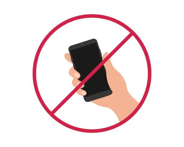 Vector illustration of No phone sign. Usage of smartphone is prohibited. Vector warning icon