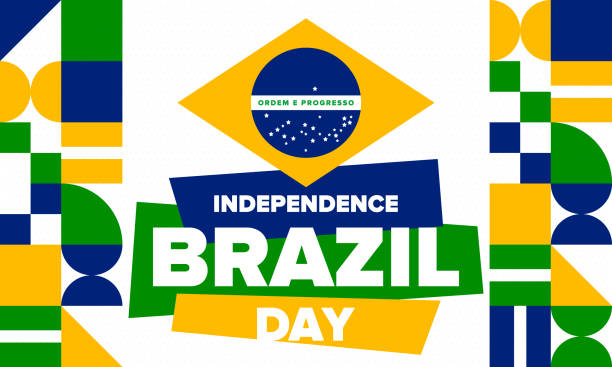 brezilya bağımsızlık günü. mutlu ulusal tatil. özgürlük günü. 7 eylül'de yıllık kutlayın. brezilya bayrağı. vatansever brezilya tasarımı. poster, kart, afiş, şablon, arka plan. vektör çizimi - brazil stock illustrations