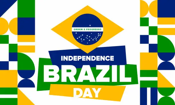 Vector illustration of Brazil Independence Day. Happy national holiday. Freedom day. Celebrate annual in September 7. Brazil flag. Patriotic brazilian design. Poster, card, banner, template, background. Vector illustration