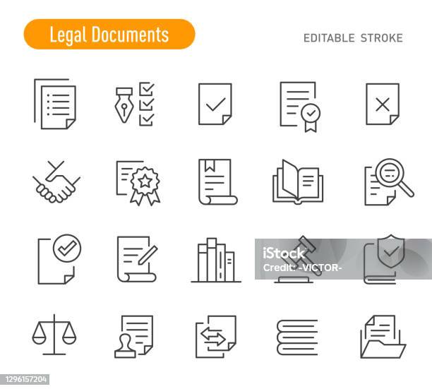 Juridiska Dokument Ikoner Linjeserie Redigerbart Stroke-vektorgrafik och fler bilder på Ikon