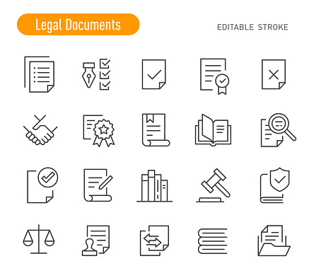Legal Documents Icons (Editable Stroke)