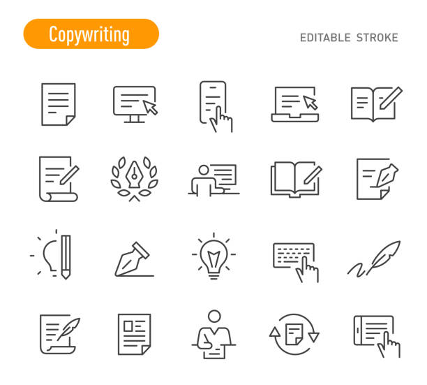 copywriting icons - linienserie - bearbeitbarer strich - bloggen stock-grafiken, -clipart, -cartoons und -symbole
