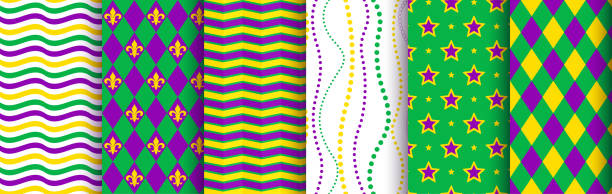 Mardi gras background, seamless pattern set. Pattern swatches included in the Swatches panel Mardi gras background, seamless pattern set. Vector pattern swatches included in the Swatches panel mardi gras flyer stock illustrations