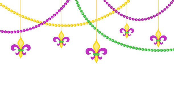 Mardy gras border with beads isolated on white background Mardy gras border with beads isolated on white background, stock vector illustration mardi gras decorations stock illustrations