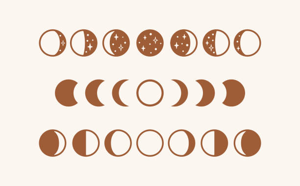 illustrations, cliparts, dessins animés et icônes de phases de la lune, illustration de vecteur de lune de boho, d’isolement - eclipse