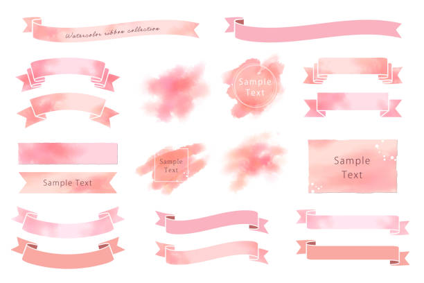 sammlung von aquarell-ähnlichen rahmen und banner (rosa) - pink background illustrations stock-grafiken, -clipart, -cartoons und -symbole