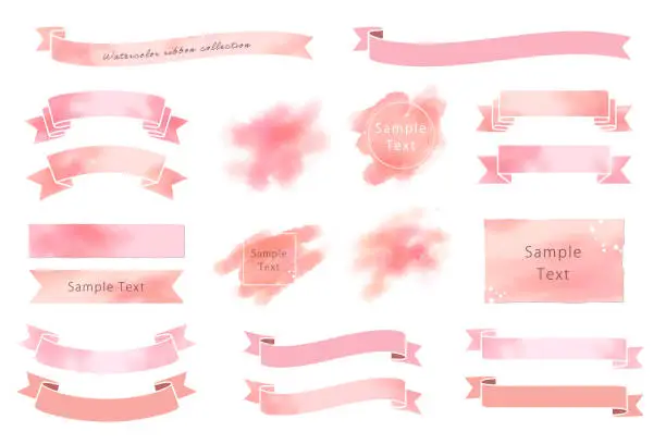 Vector illustration of Collection of watercolor-like frames and banners  (pink)