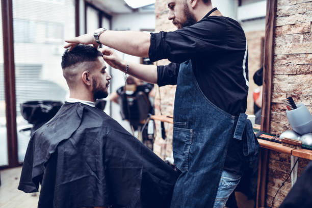 istock Male Getting Hairstyle Shaped By Stylist 1296160459
