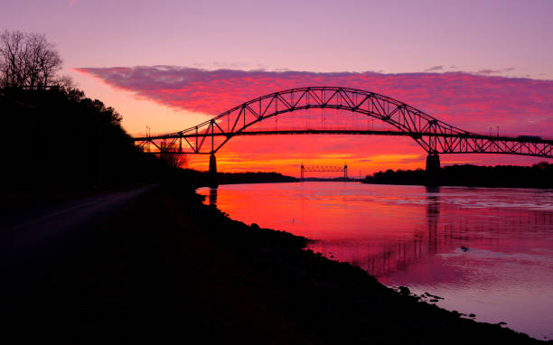 istock Sunset over the Borne Bridge at the Cape Cod Canal 1296160461