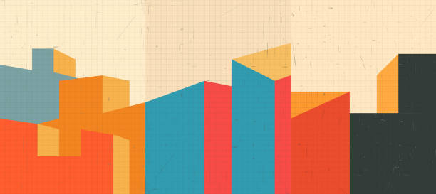Vector illustration. Modern art background. Color wallpapers set. Minimalist graphic design for poster, cover, brochure, magazine, flyer, greeting card. Buildings in geometric style. Retro graphic