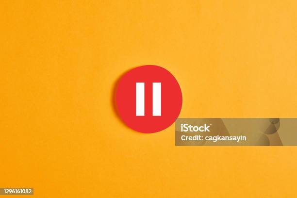 Red Round Circle With A Pause Button Or Icon Stock Photo - Download Image Now - Resting, Taking A Break, Push Button