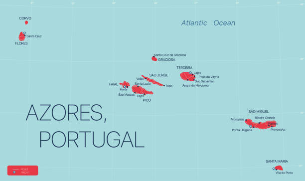ilustrações de stock, clip art, desenhos animados e ícones de azores islands, portugal detailed editable map - ponta delgada