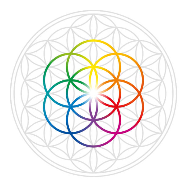 istock Rainbow colored Seed of Life in gray Flower of Life 1296167602