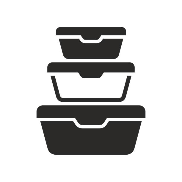 ikona nádoby na potraviny. krabička na oběd. organizování nádob na skladování potravin. - skladovací místnost stock ilustrace