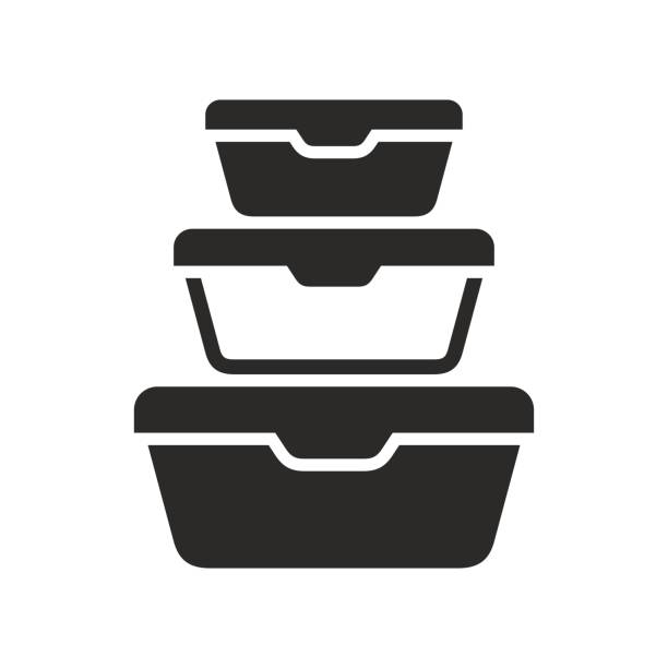 ilustrações, clipart, desenhos animados e ícones de ícone do recipiente de alimentos. lancheira. organizando recipientes de armazenamento de alimentos. - neat