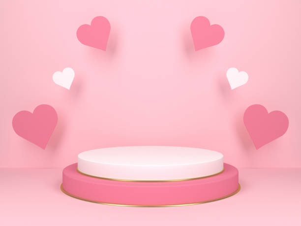 istock Pink podium with hearts. Wedding and Valentine's day concept. 3d rendering 1296171820