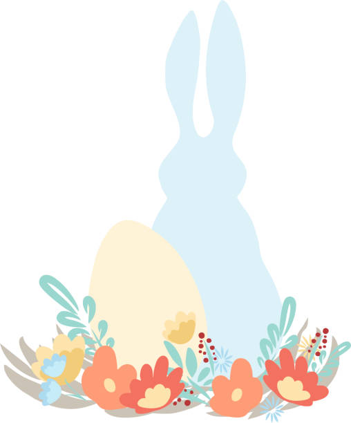 幸せなイースターベクトルのイラストバニー、ウサギは白い背景に花で飾られたアイコンをハース - easter animal nest multi colored cheerful点のイラスト素材／クリップアート素材／マンガ素材／アイコン素材