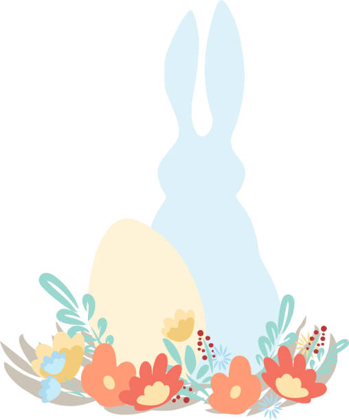 ilustrações, clipart, desenhos animados e ícones de ilustrações de vetores da páscoa felizes de coelhos, coelhos ícones de lebres decorados com flores em um fundo branco - easter animal nest multi colored cheerful