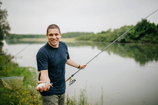 Mid adult man fishing