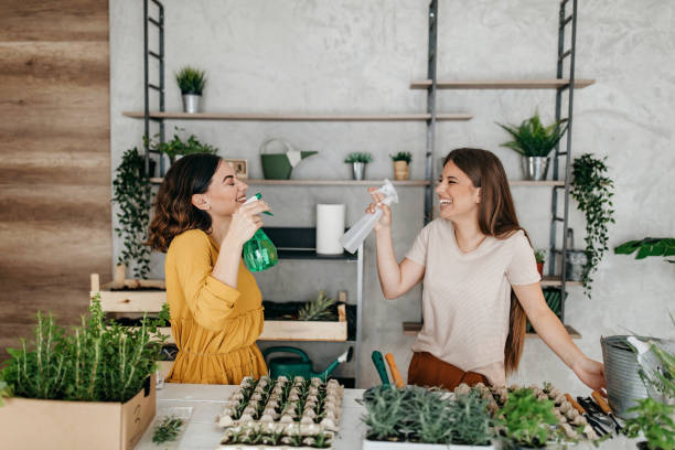 istock Young women planting spices indoors 1296173370