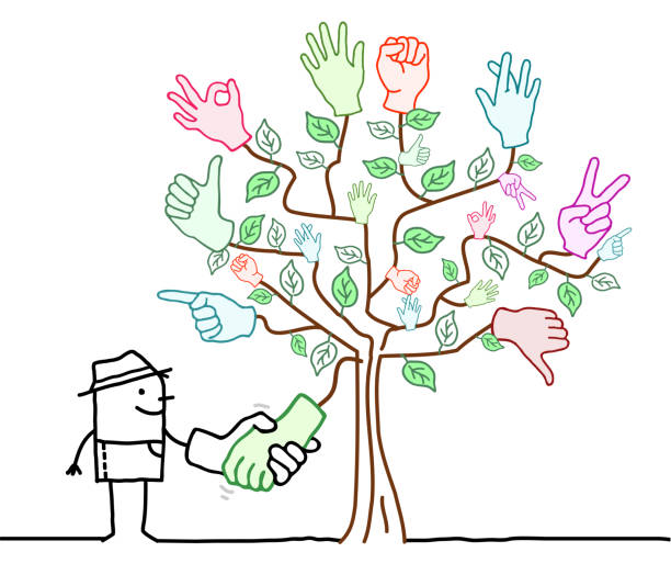 istock Cartoon Gardener Shaking Hands with a Tree and Hands Signs 1296174644