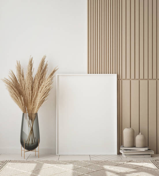 istock mock up poster frame in modern interior background, scandinavian style, 3D render 1296174910