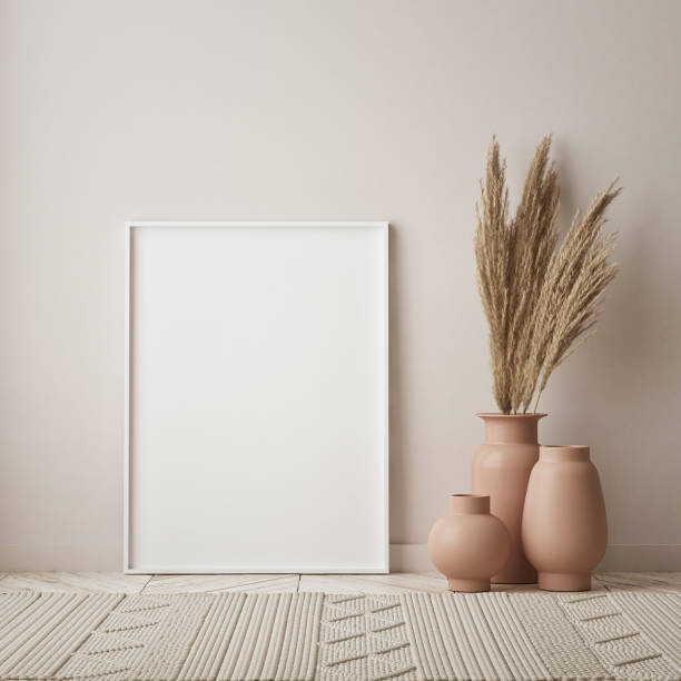 istock mock up poster frame in modern interior background, scandinavian style, 3D render 1296174918