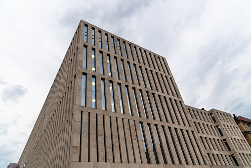 Berlin, Germany - July 29, 2019: Modern architecture building Jacob and Wilhelm Grimm Centre in Humboldt University of Berlin