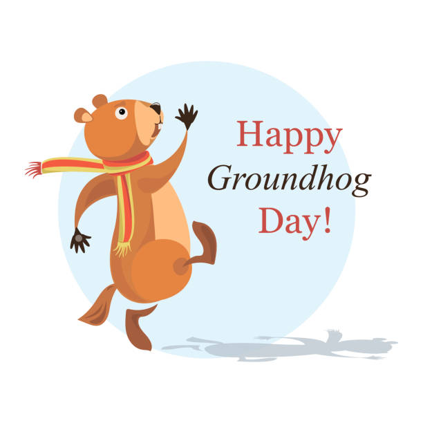 köstebek, gölge. groundhog günü kutlu olsun. sevimli yürüyen marmot. vektör illüstrasyon tasarımı - groundhog day tatil stock illustrations