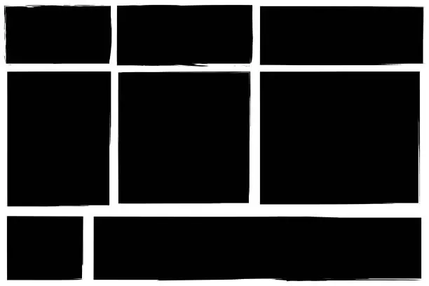 Vector illustration of Black rectangles brush. Grunge texture. Sketch pattern on white background. Vector paint. Stock image. EPS 10.