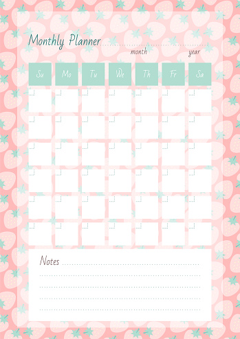 Notebook page on a background of a cute strawberry pattern. Vector 10 ESP.