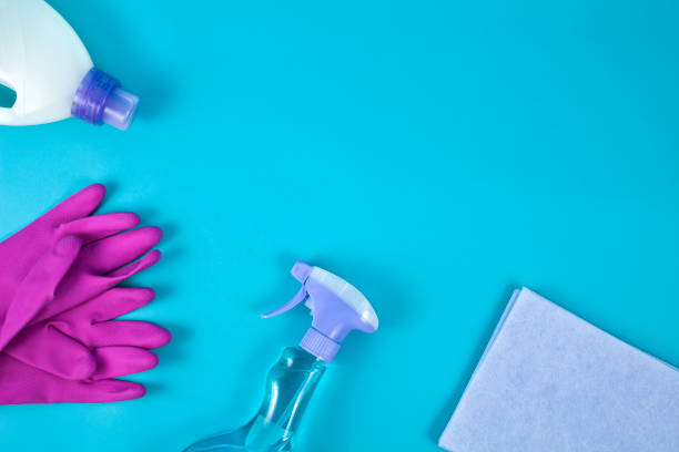 istock Washing rags with latex gloves and sprayer 1296181386