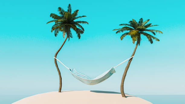 istock Hammock made out of a face mask on deserted island 1296182453
