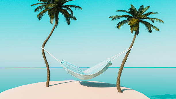 istock Face mask used as hammock on small island 1296182464