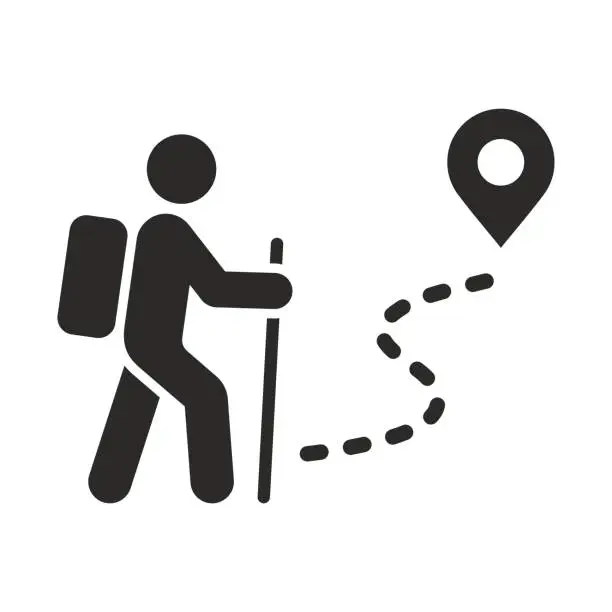Vector illustration of Hiking icon. Walking. Public footpath. Trail.