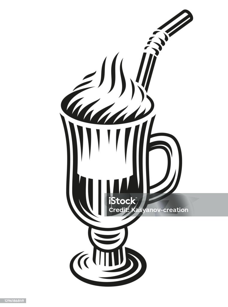 A Black And White Vector Illustration Of A Latte Stock Illustration
